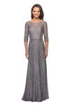 A-line Natural Waistline Back Zipper Fitted Bateau Neck Lace Floor Length 3/4 Sleeves Dress