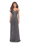 A-line Strapless Open-Back Back Zipper Pleated Sequined Ruched Sweetheart Natural Waistline Floor Length Evening Dress