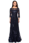 A-line 3/4 Sleeves Sheer Back Zipper Fitted Bateau Neck Floor Length Lace Natural Waistline Evening Dress/Party Dress