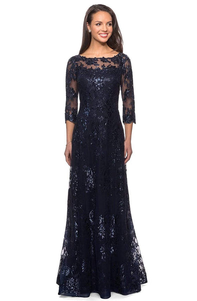 A-line Lace Natural Waistline 3/4 Sleeves Back Zipper Fitted Sheer Bateau Neck Floor Length Evening Dress/Party Dress