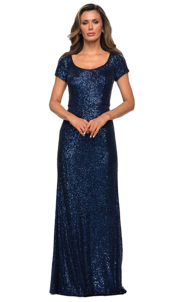 Sophisticated Natural Waistline Scoop Neck Floor Length Sheath Short Sleeves Sleeves Sequined Back Zipper Fitted Sheath Dress/Evening Dress/Mother-of-the-Bride Dress