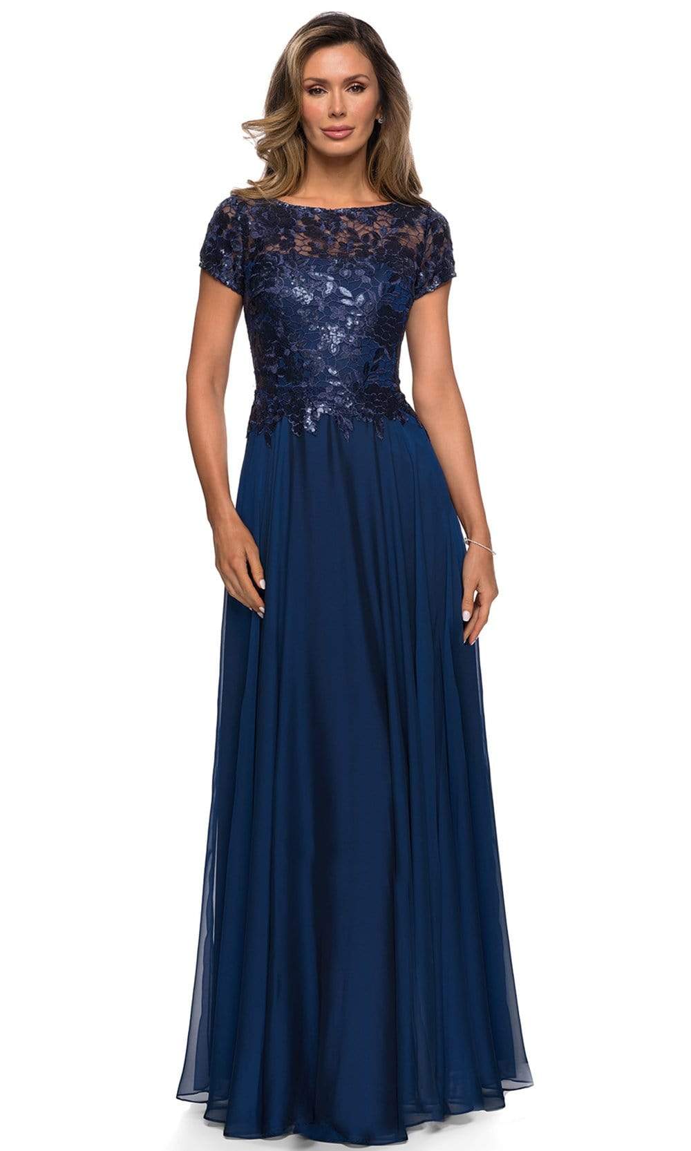 La Femme - 27924 Sequined Lace Bodice A-Line Dress