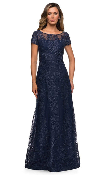 Modest A-line Floor Length Natural Waistline Floral Print Bateau Neck Short Sleeves Sleeves Crystal Fitted Illusion Mesh Sheer Back Zipper Beaded Lace Dress With Rhinestones