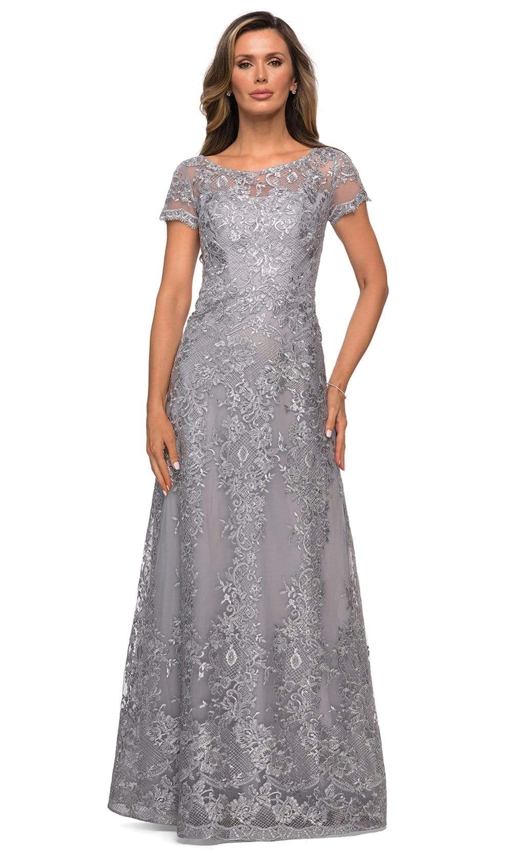 La Femme - 27935 Illusion Neckline Beaded Lace Ornate A-Line Gown
