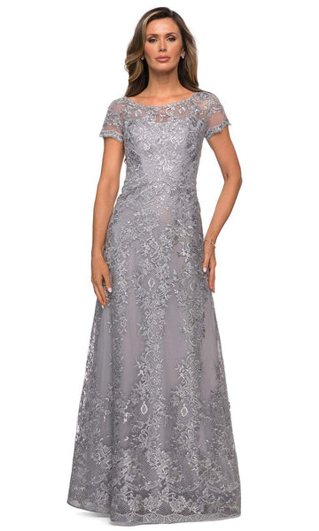 Modest A-line Lace Floor Length Bateau Neck Floral Print Back Zipper Sheer Mesh Beaded Fitted Crystal Illusion Short Sleeves Sleeves Natural Waistline Dress With Rhinestones