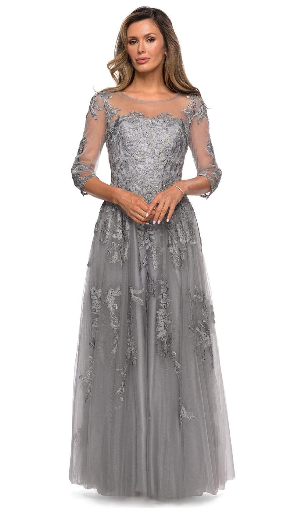 La Femme - 27944 Illusion Scoop Lace Appliqued Dress

