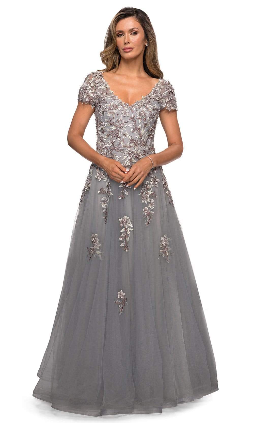 La Femme - 27968 V Neck Lace Appliques Evening Gown
