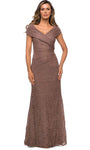 Sophisticated V-neck Natural Waistline Sheath Floor Length Off the Shoulder Faux Wrap Back Zipper Fitted Sheath Dress