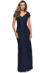 Sophisticated V-neck Floor Length Off the Shoulder Sheath Natural Waistline Back Zipper Fitted Faux Wrap Sheath Dress