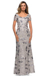 Modest Short Sleeves Sleeves Natural Waistline Sheath Scoop Neck Lace Floral Print Sheer Sequined Fitted Back Zipper Sheath Dress/Mother-of-the-Bride Dress