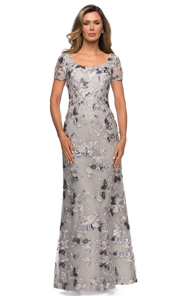 Modest Lace Sheath Scoop Neck Natural Waistline Sheer Back Zipper Sequined Fitted Short Sleeves Sleeves Floral Print Sheath Dress/Mother-of-the-Bride Dress