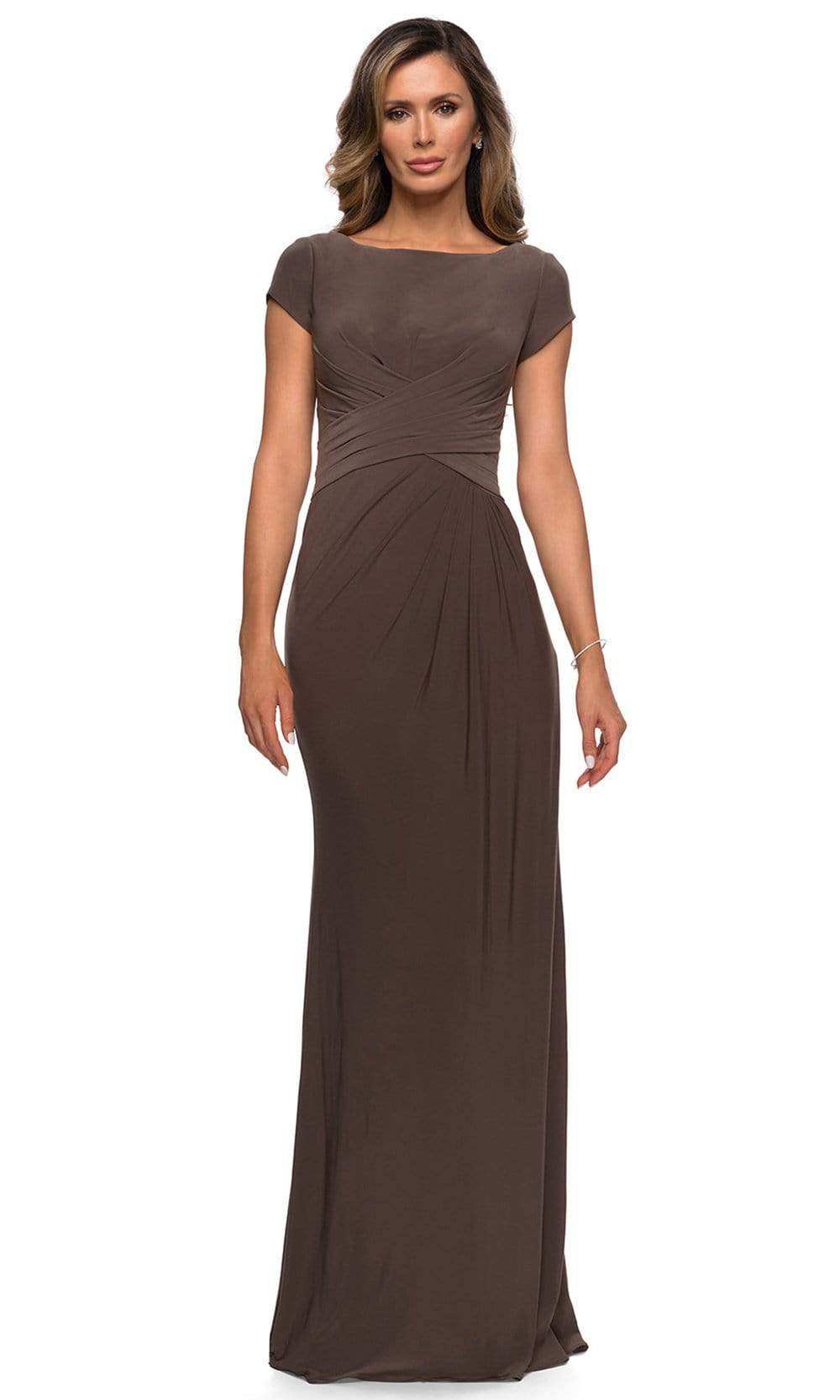 La Femme - 28026 Bateau Neck Cap Sleeve Sleek Jersey Long Dress
