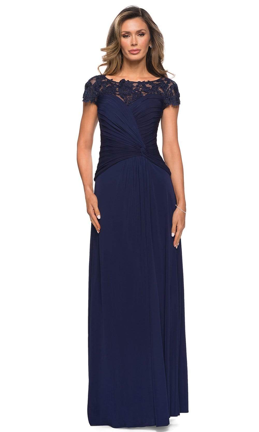 La Femme - 28029 Ruched Knotted A-Line Evening Dress
