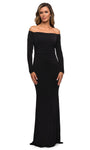 Modest Natural Waistline Floor Length Long Sleeves Off the Shoulder Sheath Jersey Fitted Back Zipper Open-Back Sheath Dress/Evening Dress