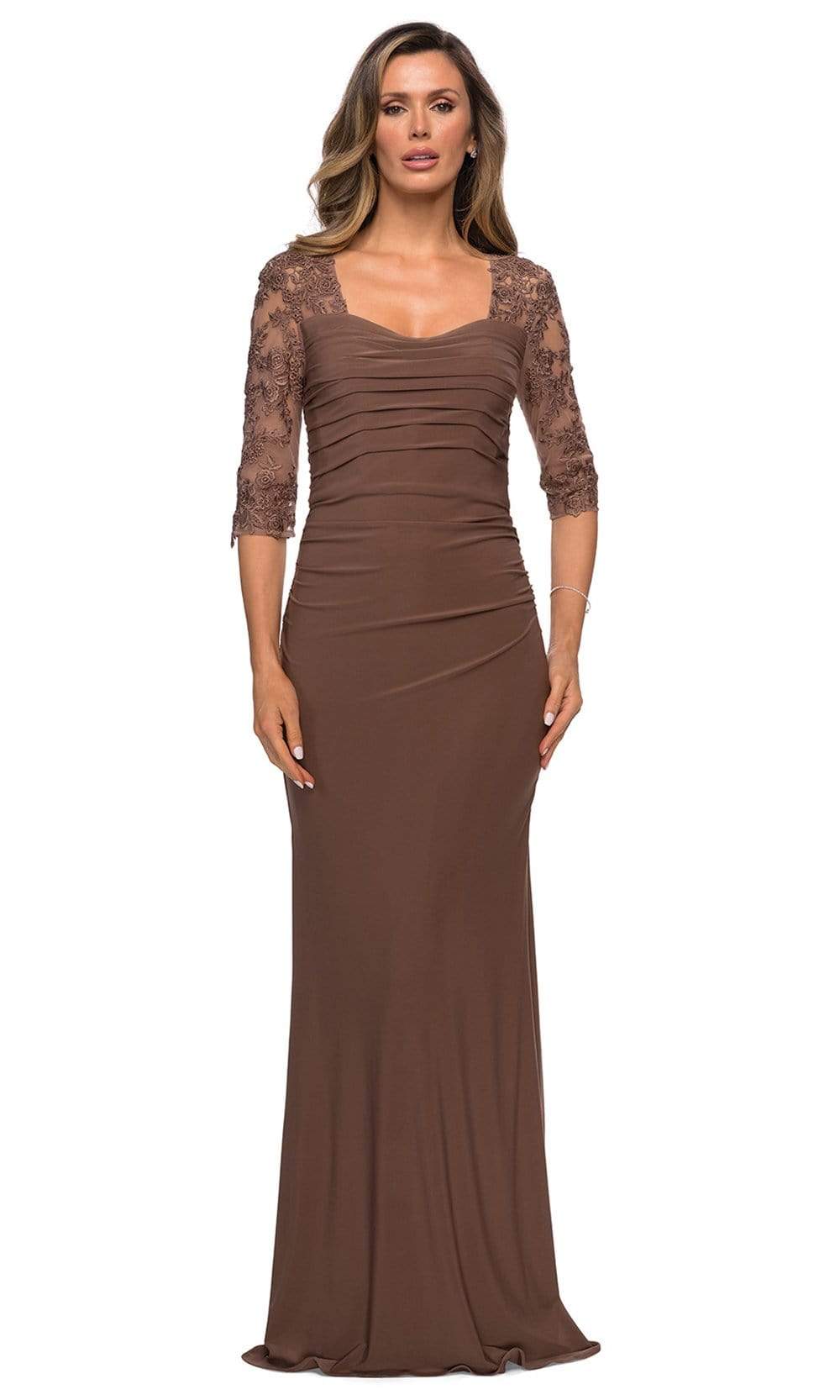 La Femme - 28056 Lace V-Neck Jersey Mother of the Bride Dress
