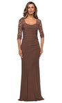 V-neck Ruched Back Zipper Sheer Sheath Natural Waistline Floor Length Sheath Dress/Mother-of-the-Bride Dress