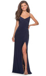 V-neck Jersey Back Zipper Cutout Slit Ruched Bandeau Neck Natural Waistline Spaghetti Strap Sheath Sheath Dress with a Brush/Sweep Train