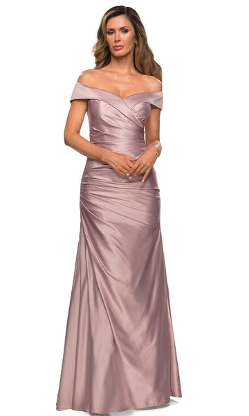 A-line Floor Length Off the Shoulder Satin Back Zipper Pleated Fitted Asymmetric Natural Waistline Evening Dress/Mother-of-the-Bride Dress