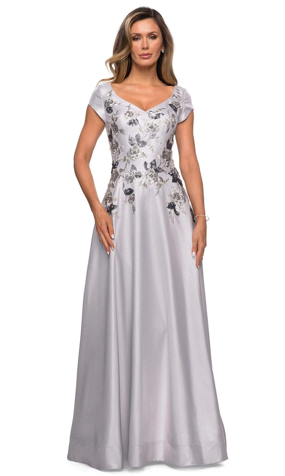 La Femme - 28105 Floral Embellished V Neck Evening Gown
