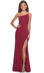 Sexy Back Zipper Slit Fitted Floor Length One Shoulder Sheath Jersey Natural Waistline Sheath Dress/Prom Dress with a Brush/Sweep Train