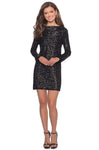 Modest Bateau Neck High-Neck Sheath Knit Natural Waistline Long Sleeves Sequined Beaded V Back Cocktail Short Sheath Dress/Slip Dress