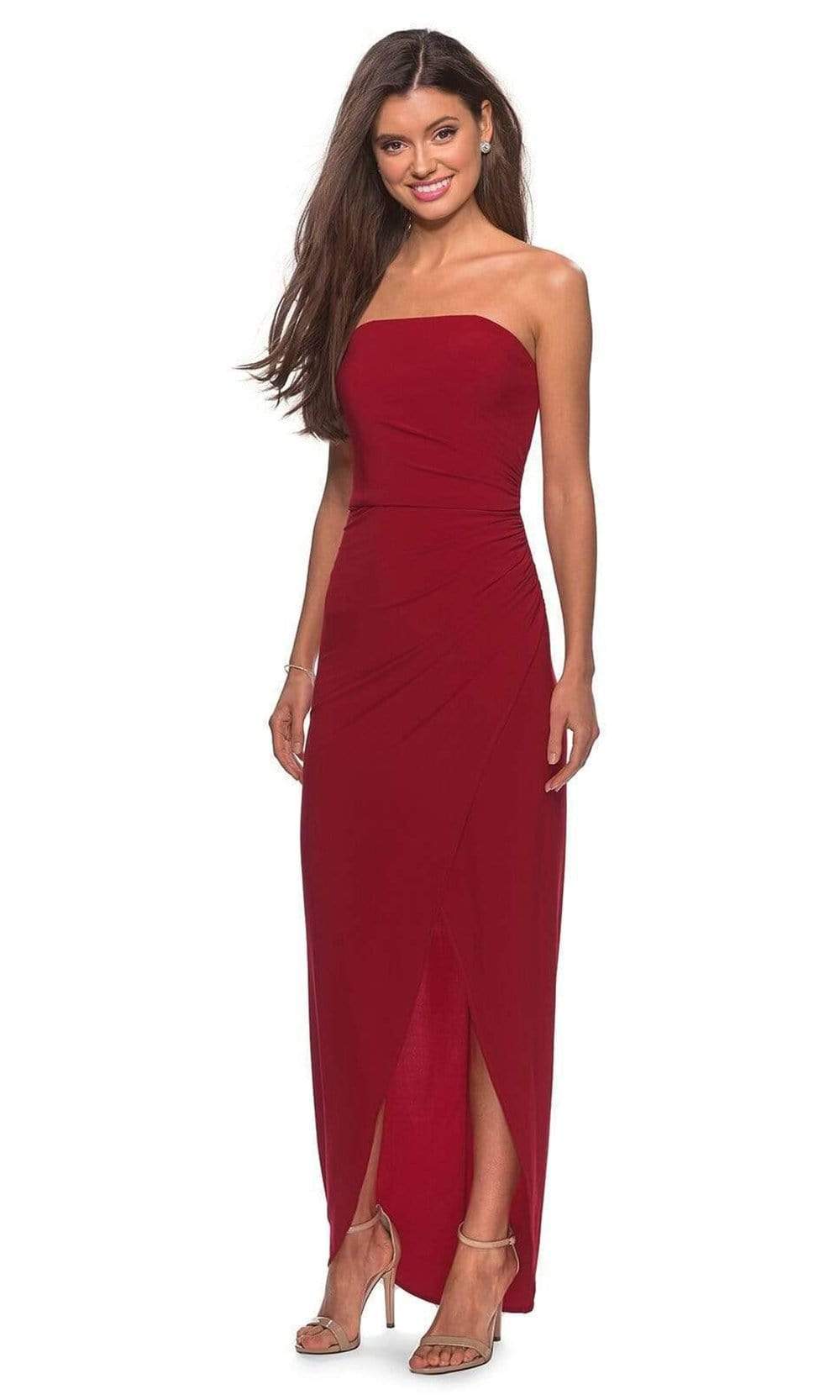 La Femme - 28204 Strapless Jersey Sheath Simple Prom Dress With Slit
