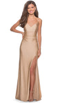 V-neck Natural Waistline Spaghetti Strap Sheath Back Zipper Open-Back Slit Jersey Sheath Dress with a Brush/Sweep Train