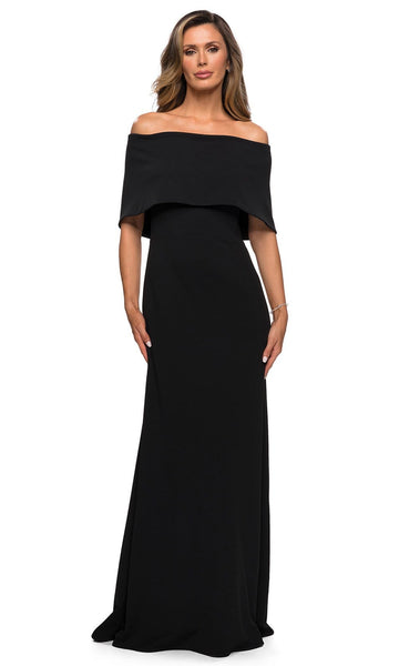 3/4 Cap Sleeves Off the Shoulder Natural Waistline Sheath Floor Length Jersey Open-Back Back Zipper Fitted Sheath Dress/Evening Dress with a Brush/Sweep Train
