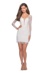 Sophisticated V-neck Natural Waistline Back Zipper Sheer Fitted Plunging Neck Sweetheart Long Sleeves Cocktail Above the Knee Sheath Lace Sheath Dress With Rhinestones