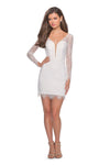 Sophisticated V-neck Lace Sheath Cocktail Above the Knee Back Zipper Fitted Sheer Long Sleeves Natural Waistline Plunging Neck Sweetheart Sheath Dress With Rhinestones