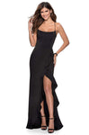 Sexy Scoop Neck High-Low-Hem Natural Waistline Jersey Ruffle Trim Lace-Up Fitted Faux Wrap Open-Back Sheath Sleeveless Spaghetti Strap Sheath Dress/Prom Dress with a Brush/Sweep Train