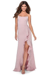 Sexy Sleeveless Spaghetti Strap Ruffle Trim High-Low-Hem Sheath Jersey Natural Waistline Fitted Open-Back Faux Wrap Lace-Up Scoop Neck Sheath Dress/Prom Dress with a Brush/Sweep Train