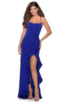 Sexy Lace-Up Open-Back Fitted Faux Wrap Natural Waistline Ruffle Trim High-Low-Hem Scoop Neck Sleeveless Spaghetti Strap Sheath Jersey Sheath Dress/Prom Dress with a Brush/Sweep Train