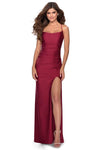 Sleeveless Spaghetti Strap Floor Length Fitted Open-Back Lace-Up Slit Scoop Neck Sheath Jersey Natural Waistline Sheath Dress/Evening Dress/Prom Dress