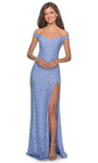 Lace Sheath Fitted Slit Back Zipper Beaded Off the Shoulder Natural Waistline Sheath Dress/Prom Dress with a Brush/Sweep Train