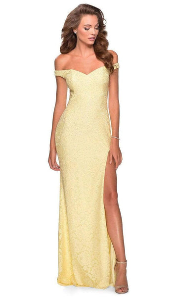Off the Shoulder Lace Sheath Natural Waistline Fitted Slit Beaded Back Zipper Sheath Dress/Prom Dress with a Brush/Sweep Train