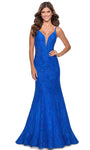 Sophisticated V-neck Lace Mermaid Natural Waistline Sleeveless Spaghetti Strap Plunging Neck Sheer Back Fitted Open-Back Sheer Back Zipper Evening Dress with a Brush/Sweep Train With Rhinestones