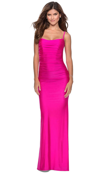 la-femme-28398-ruched-scoop-sheath-dress-bridesmaid-dresses-00-hot-pink ...