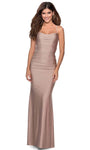 Modest Jersey Sleeveless Spaghetti Strap Floor Length Ruched Open-Back Back Zipper Fitted Sheath Scoop Neck Natural Waistline Sheath Dress/Prom Dress with a Brush/Sweep Train