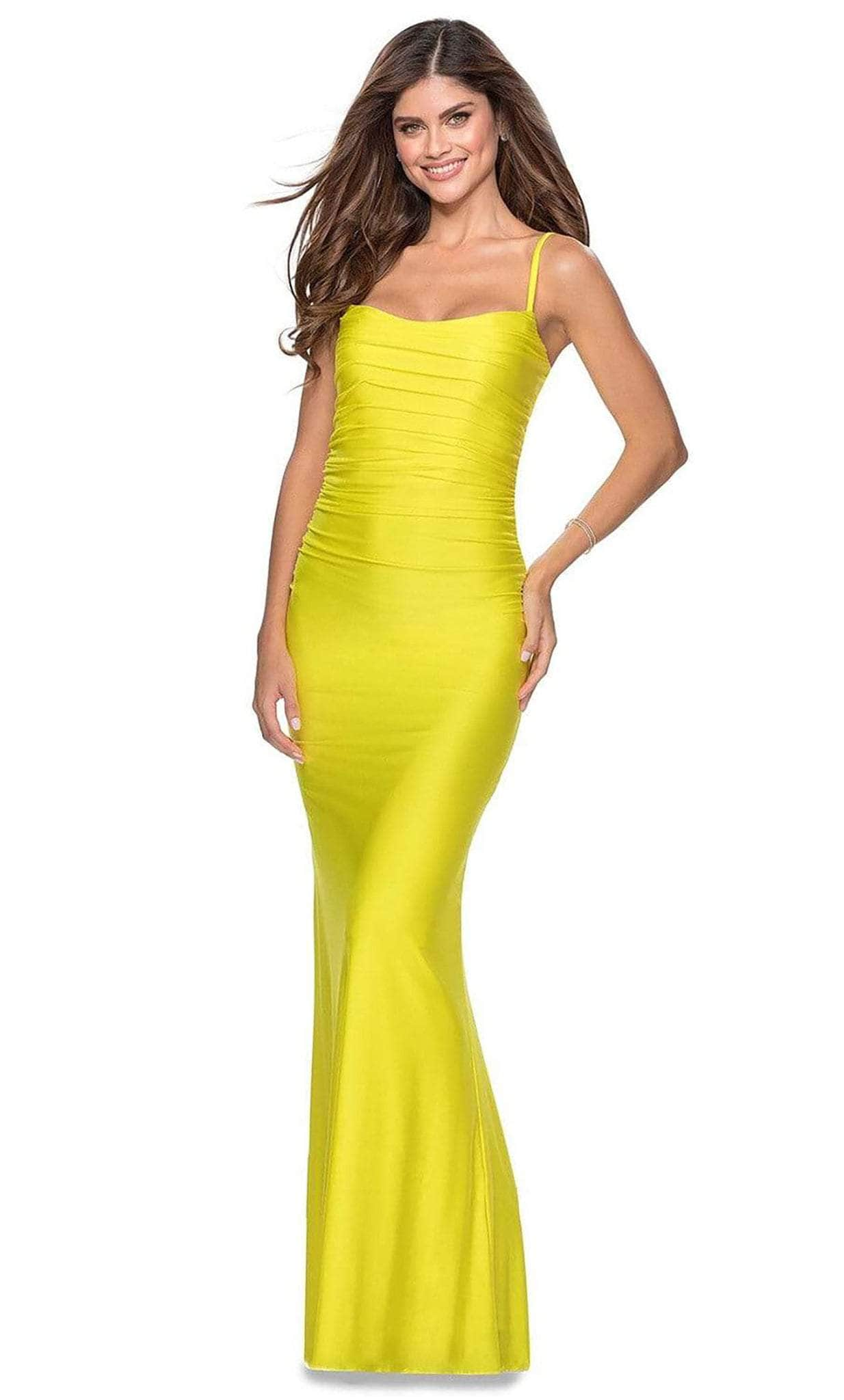 La Femme - 28398 Ruched Scoop Modest Prom Sheath Dress
