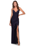 Sexy V-neck Plunging Neck Jersey Floor Length Sleeveless Natural Waistline Open-Back Fitted Slit Ruched Sheath Sheath Dress/Evening Dress/Prom Dress with a Brush/Sweep Train