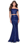 Floor Length Sheath Natural Waistline Off the Shoulder Open-Back Pleated Back Zipper Fitted Sequined Sheath Dress with a Brush/Sweep Train