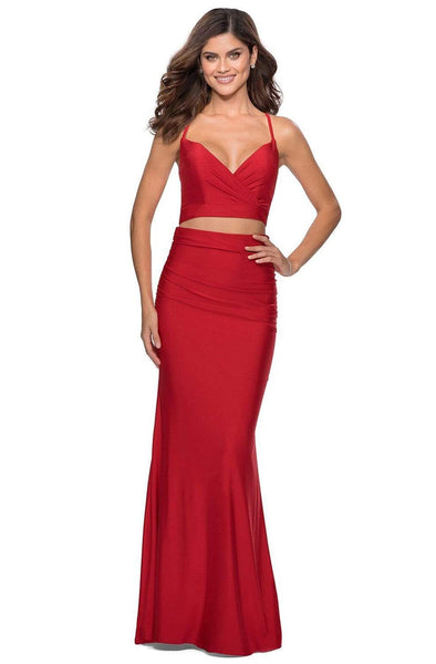 V-neck Sheath Lace-Up Fitted Ruched Open-Back Sleeveless Jersey Natural Waistline Plunging Neck Floor Length Sheath Dress/Evening Dress/Prom Dress