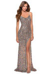 Natural Waistline Slit Back Zipper Sequined Sleeveless Sheath Scoop Neck Sheath Dress with a Brush/Sweep Train