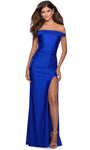 Floor Length Sheath Off the Shoulder Slit Open-Back Back Zipper Ruched Fitted Natural Waistline Jersey Sheath Dress/Evening Dress/Prom Dress with a Brush/Sweep Train