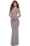 Open-Back Beaded Sequined Back Zipper Sheath Sleeveless Halter Natural Waistline Sheath Dress with a Brush/Sweep Train