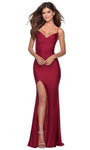 V-neck Mermaid Sleeveless Spaghetti Strap Jersey Fitted Slit Open-Back Hidden Back Zipper Lace-Up Draped Ruched Natural Waistline Prom Dress with a Brush/Sweep Train