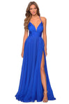 A-line Chiffon Empire Waistline Sleeveless Spaghetti Strap Open-Back Fitted Ruched Slit Pleated Halter Evening Dress/Prom Dress