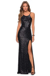 Halter Natural Waistline Sheath Sleeveless Fitted Open-Back Sequined Slit Sheath Dress with a Brush/Sweep Train