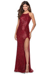 Slit Fitted Sequined Open-Back Natural Waistline Sleeveless Halter Sheath Sheath Dress with a Brush/Sweep Train